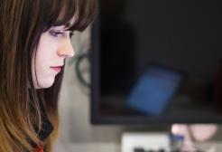 Student working on a laptop