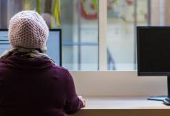 Student working at a computer in Clifford Whitworth Library