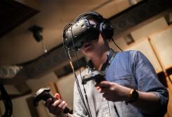 A student using a virtual reality headset