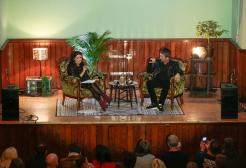 Dr Kirsty Fairclough interviewing Noel Gallagher at the Salford Lads Club