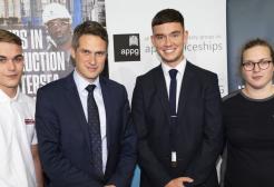 Gavin Williamson with University of Salford apprentices at Conservative Party conference 