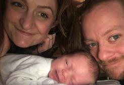 Facemum Becky with her baby, Bea Rose and husband Tom