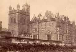 Archive image: A black and white photograph of Worsley New Hall exterior