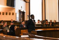 Law student at moot final