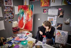 Art students painting in a New Adelphi studio, University of Salford 