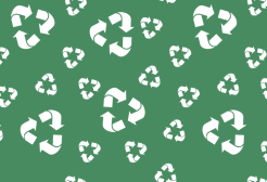 Recycling logos on a plain green background