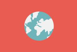 Cartoon illustration of planet Earth against a red background