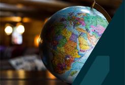 Close up of desktop globe showing Northern Africa, Europe and Asia