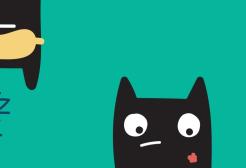 Three cartoon cats on a blue background. 