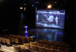 Chairs and presentation screen at the MediaCity Campus, Salford Quays