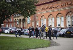 Students on a campus tour on the University of Salford Peel Park campus