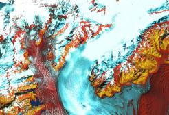 Satellite image from the USGS "Earth as Art" collection showcases the Skeiðarárjökull Glacier in Iceland