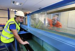 Student and instructor working in the Hydraulics Laboratory at the University of Salford
