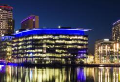 MediaCity campus at night