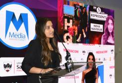 Neha Navekar presenting at the Asian Media Awards 2021