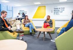 Salford Business School students relaxing in business facilities
