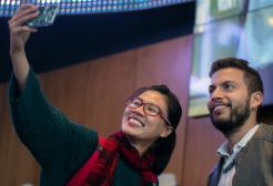 Two international salford students taking a selfie