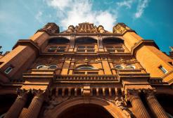 Looking up towards Peel Building, University of Salford