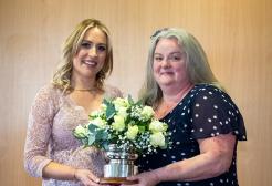 Rochdale Woman of the Year, Sarah Fitchett, receiving the rose bowl award