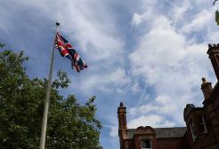 The Armed Forces Day flag flying outside the university
