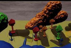 3D digital illustration depicting bacteriophages, a type of virus that infects and replicates within bacteria
