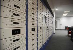 The laptop lockers on the first floor of the Clifford Whitworth Library