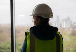 Construction worker wearing safety equipment