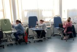 Podiatry students working on the 3D printed feet