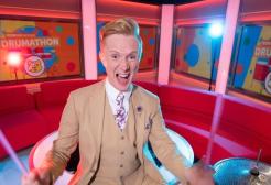 Owain Wyn Evans plays the drums