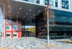 Modern glass, multiple storey building that forms part of the New Adelphi campus and fashion degree facilities at the University of Salford