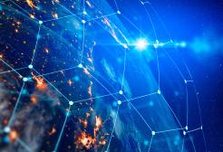 Digital network connections rendered over Earth's surface