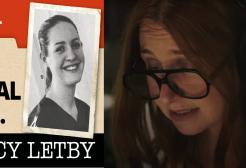 Logo of the Lucy Letby podcast opposite image of Caroline Cheetham