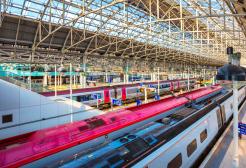 Trains and carriages in Manchester train station
