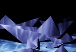 An orgami boat underwater