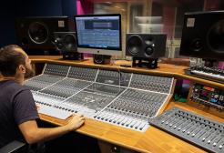 Student working in recording studio