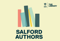 Image shows salford authors logo with stack of books
