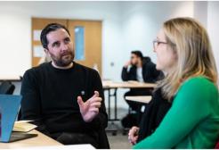 Man and woman in discussion