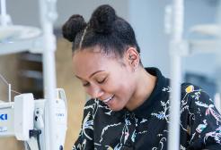 Fashion student working in studio