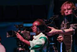 TV and Radio production students using cameras in studio