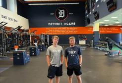 Sport Rehabilitation student Jack and fellow coursemate stood in the strength suite of Detroit Tigers