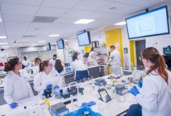 Students in a practical session in the Bodmer Labs, University of Salford