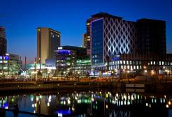 MediaCity skyline at night