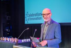 Professor Nic Beech on stage at the Celebration of Innovation Awards 2024