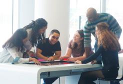 Business students working together 