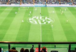Football pitch with kick it out logo