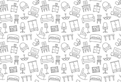 black and white, furniture icons pattern wallpaper