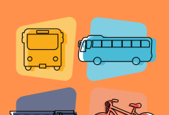 Illustration representing a bus, tram, train and bike icons