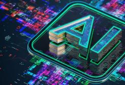 The word AI in neon colours