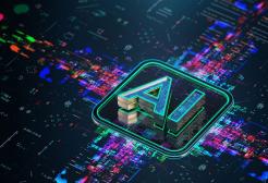 The word AI in neon colours