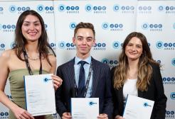 Eleanor Hayns, George Icke and Hannah Veness with their awards at the 2024 BJTC Awards